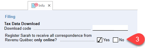 Screen Capture: Revenu Quebec question on the Info worksheet