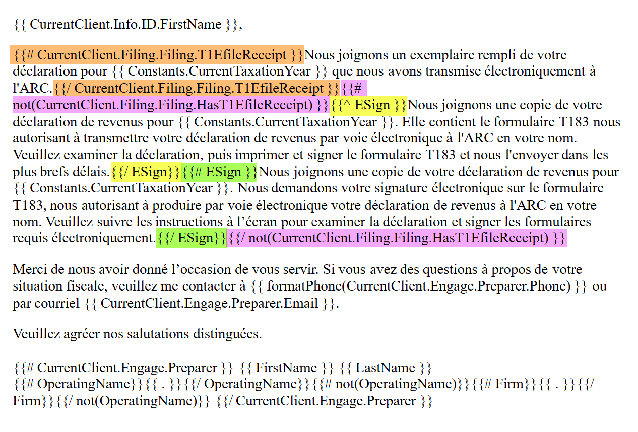 Capture d’écran : Code CourrielCopieClient