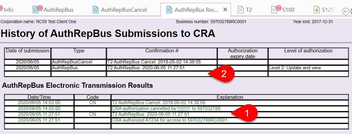 Screen Capture: AuthRepBus Results Form