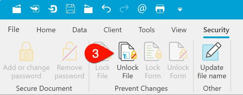 Screen Capture: Unlock file from the security menu