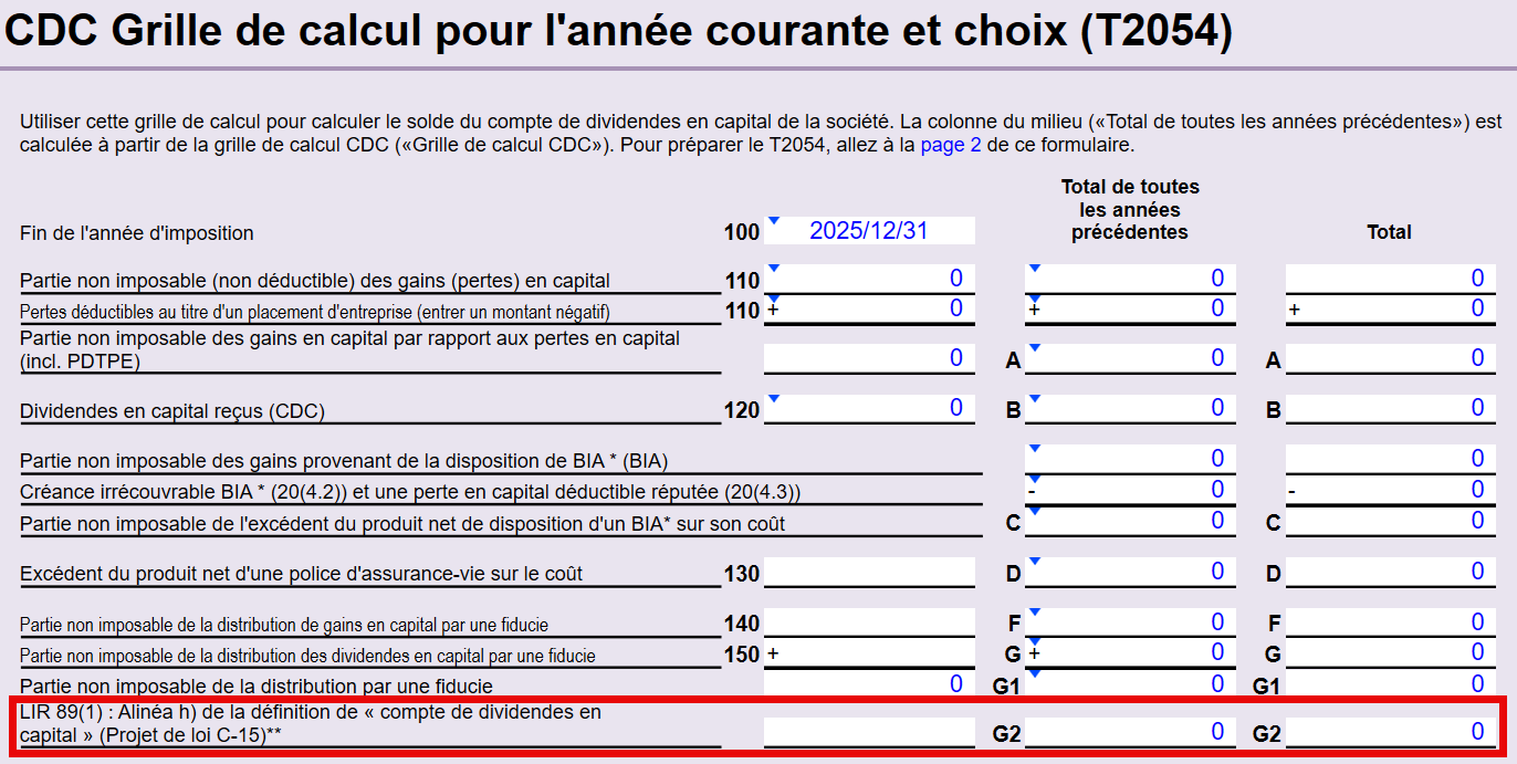 Capture d'écran : Grille DPA année courante