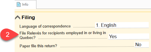 Screen Capture: Filing question on the Info worksheet