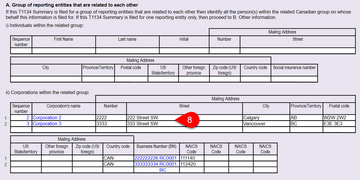 Screen Capture: Addresses of Related Corporations