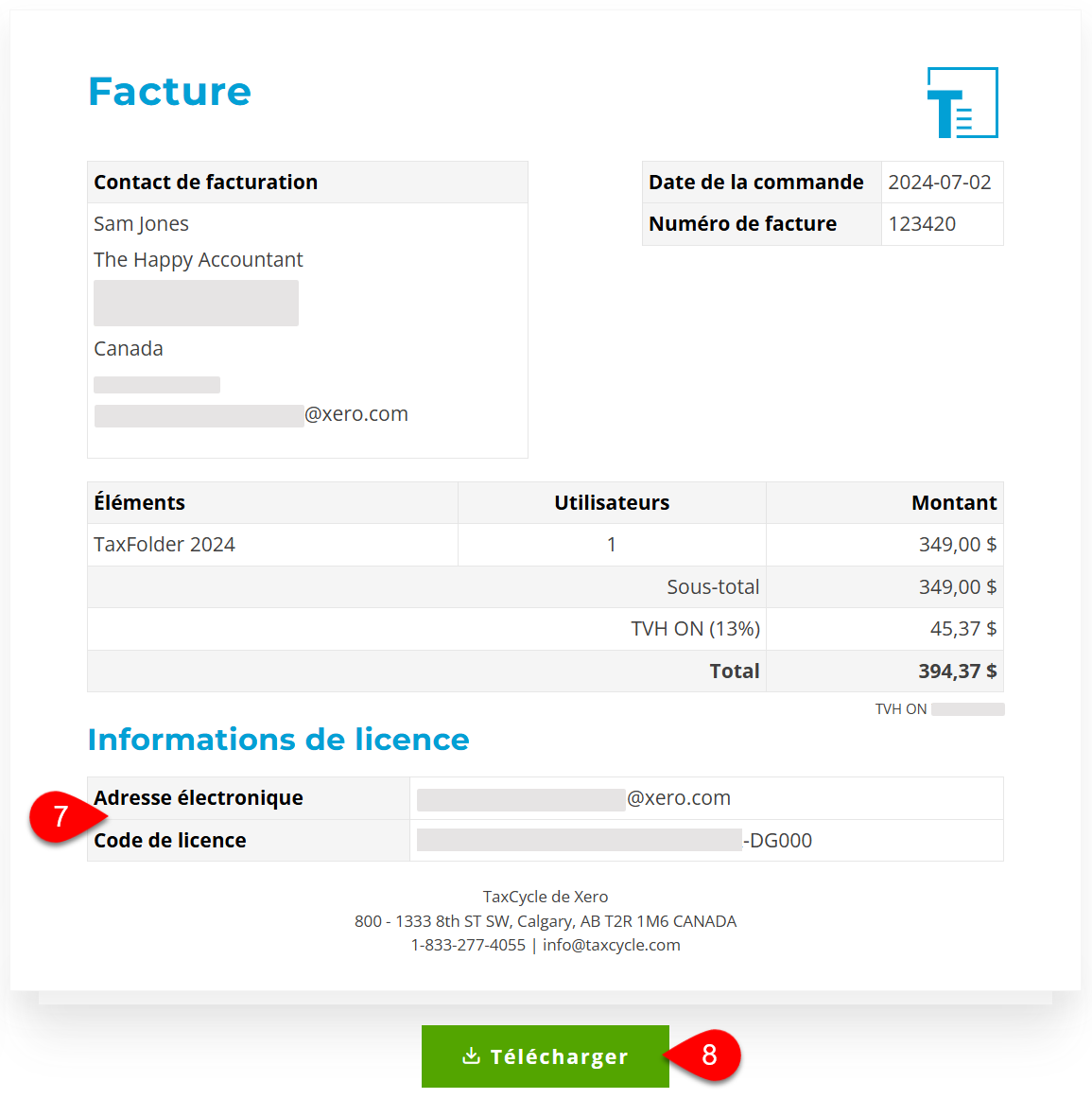 Capture d'écran :Télécharger la facture