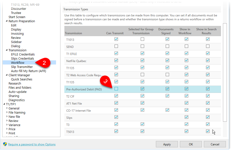 Disable PAD transmission from options