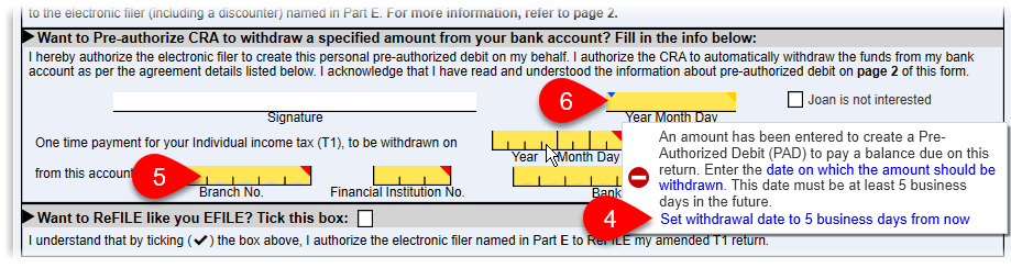 Banking details on the T183