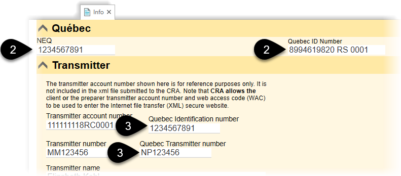 Set the NEQ and Quebec ID Number