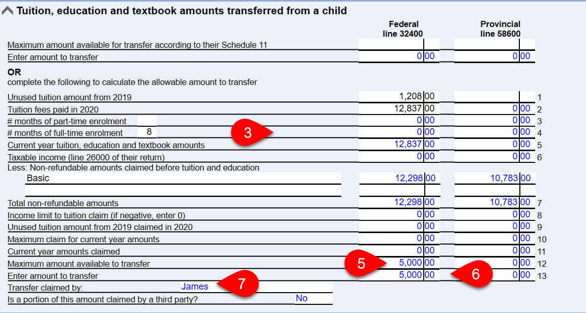 Screen Capture: Calculate Transfer on Dep Worksheet