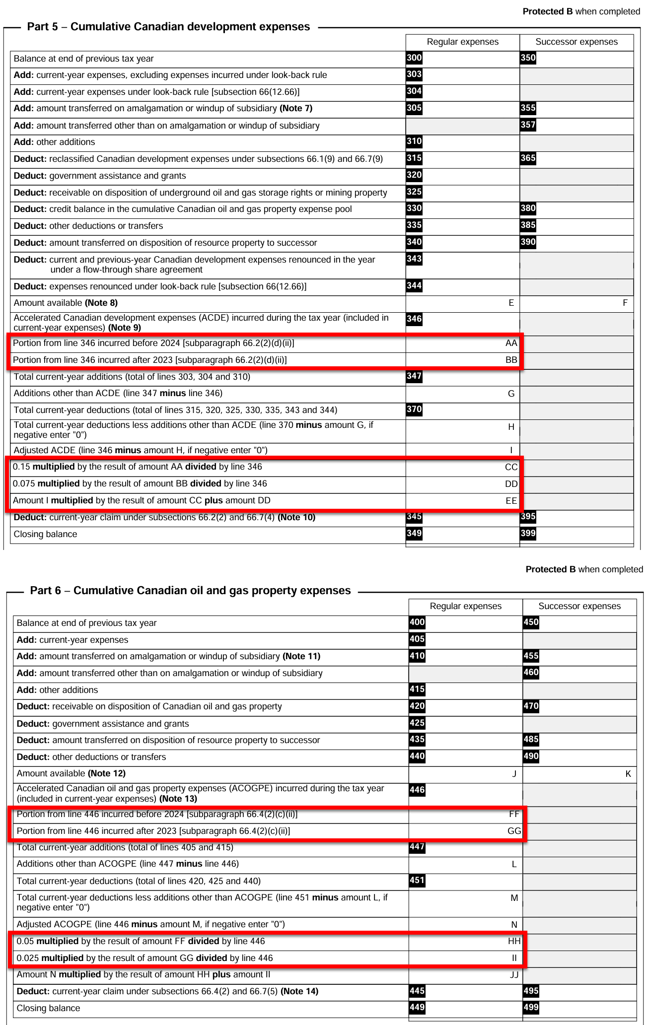 Screen Capture: Part 5 and Part 6 of the T2 Schedule 12