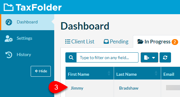 Screen Capture: Client name in Dashboard