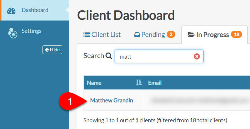 Screen Capture: Client on Dashboard