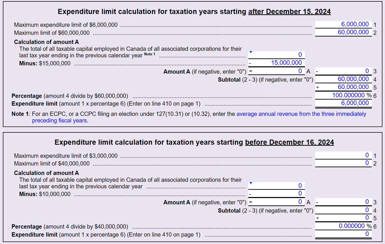 Screen Capture: Expenditure limit calculations on S49
