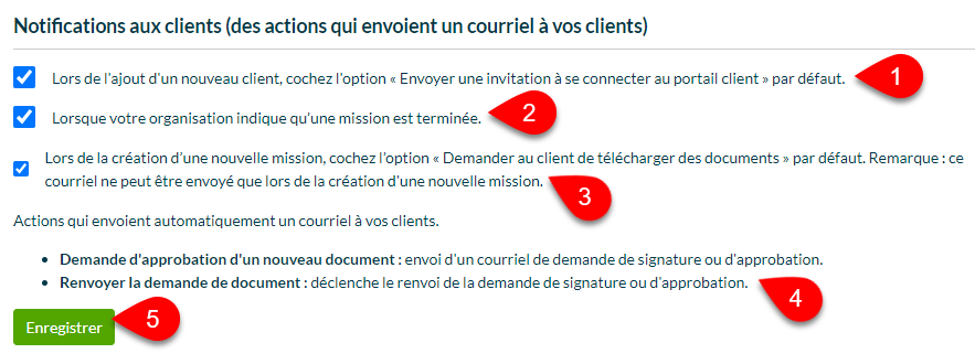 Capture d’écran : Notifications client dans TaxFolder