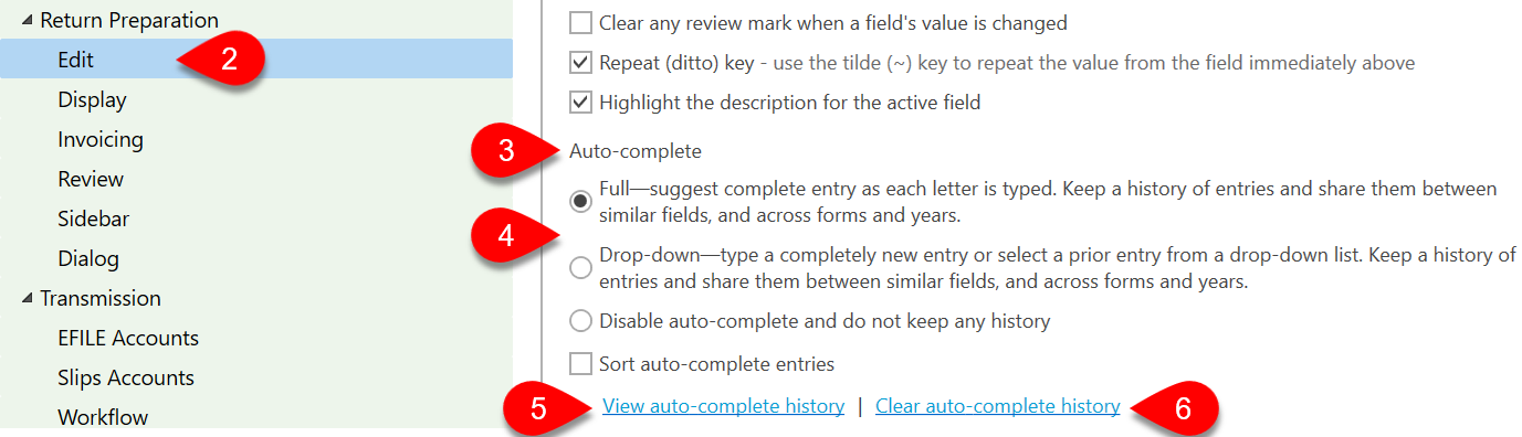 Auto-Complete Options