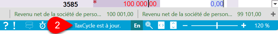 Capture d'écran : TaxCycle est à jour