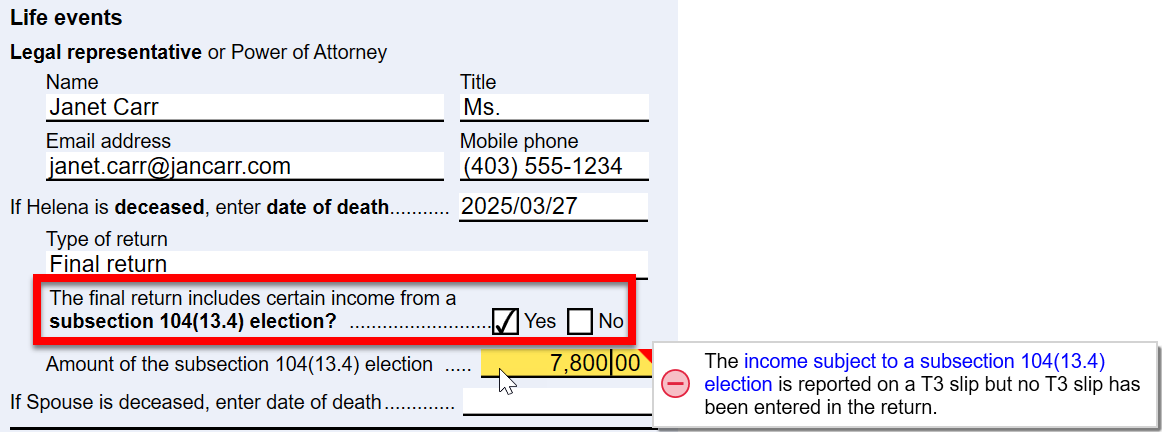 Screen Capture: Subsection 104(13.4) election on the Info worksheet