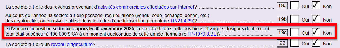 Capture d'écran : Question 19c sur la déclaration CO-17