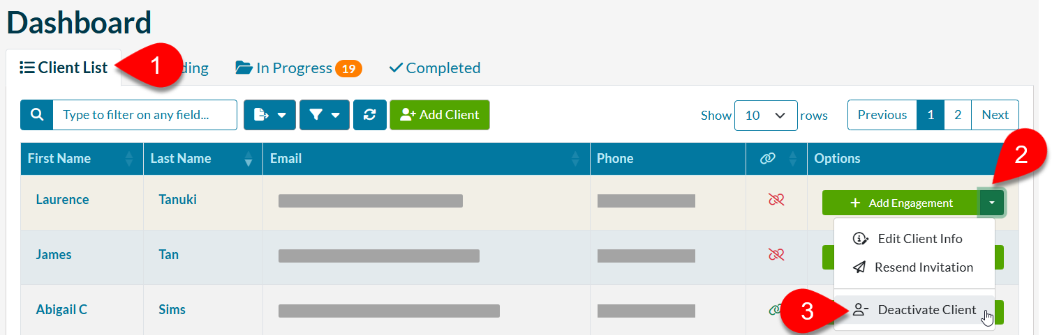 Screen Capture: Deactivate TaxFolder client