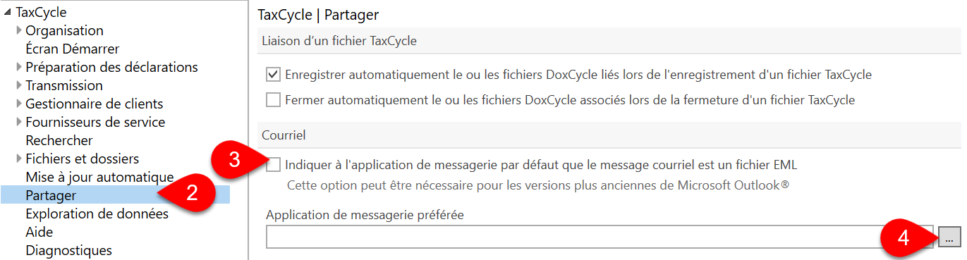 Capture d’écran : Options de messagerie