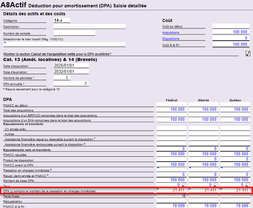 Capture d'écran : Catégorie 14-a sur l'A8Actif