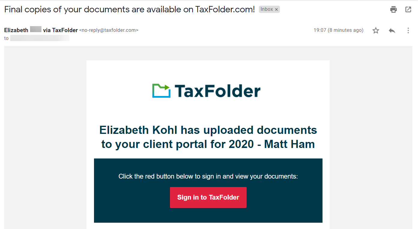 Client Email Notifications from Taxfolder - TaxCycle