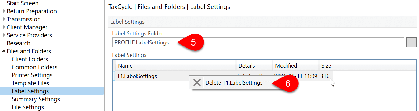 Screen Capture: Delete Label Settings