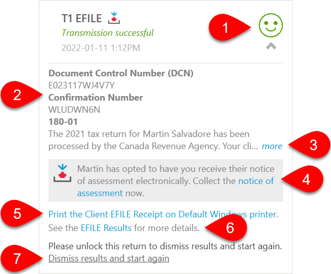 Screen Capture: T1 EFILE Transmission successful