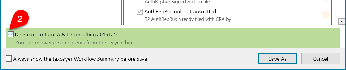 Screen Capture: Delete Old T2 Return