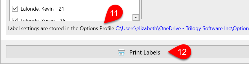 Screen Capture: Print Labels Button