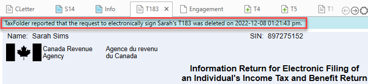 Screen Capture: Signature Request Deleted in TaxCycle