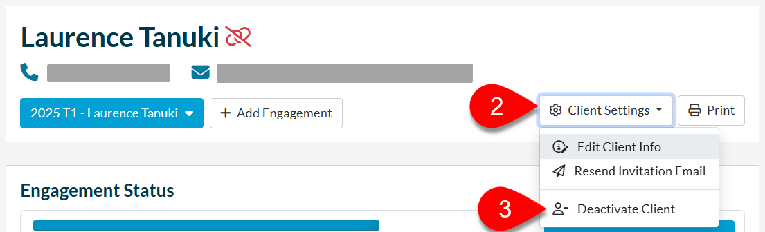 Screen Capture: Deactivate Client in TaxFolder