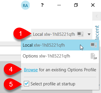 Screen Capture: Select options profile
