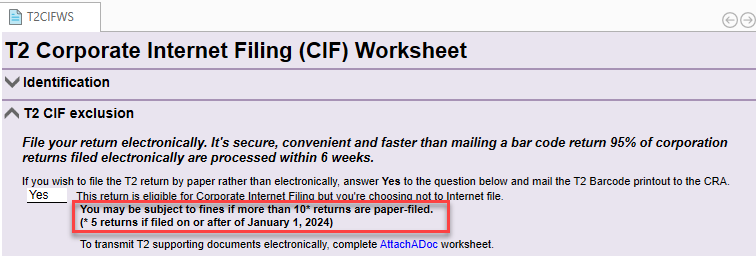 Screen Capture: T2CIF Worksheet