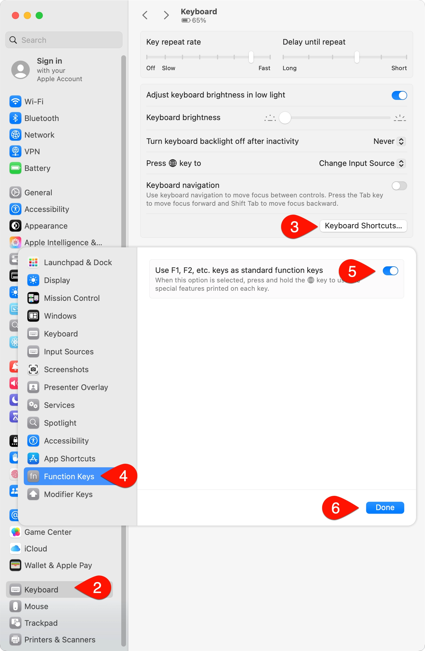 Mac function key settings