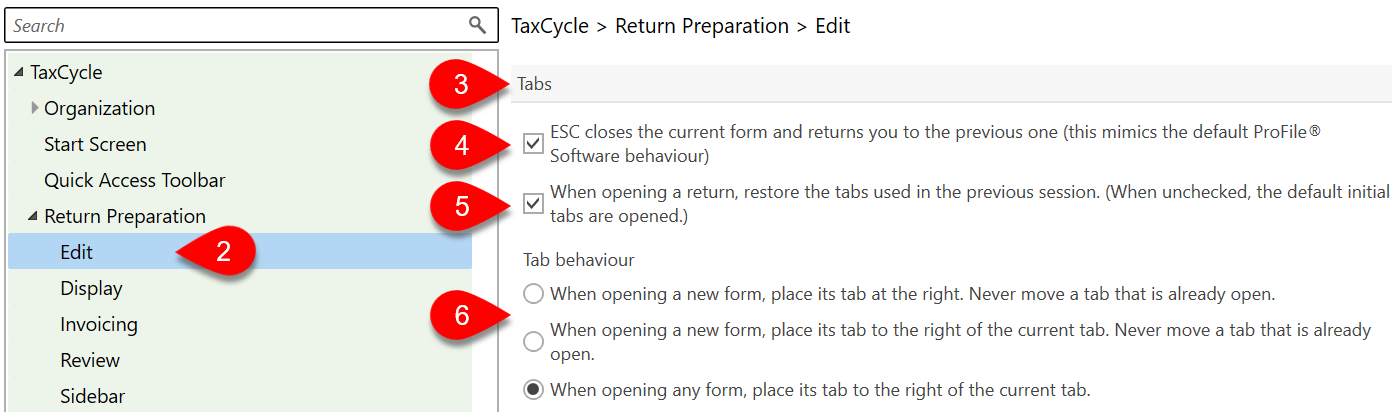 Screen Capture: Form Tab Options