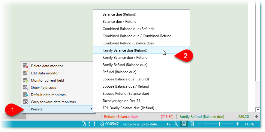 How to use preset a data monitors