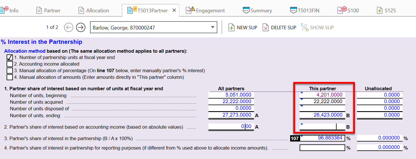 Screen Capture: T5013Partner Slip