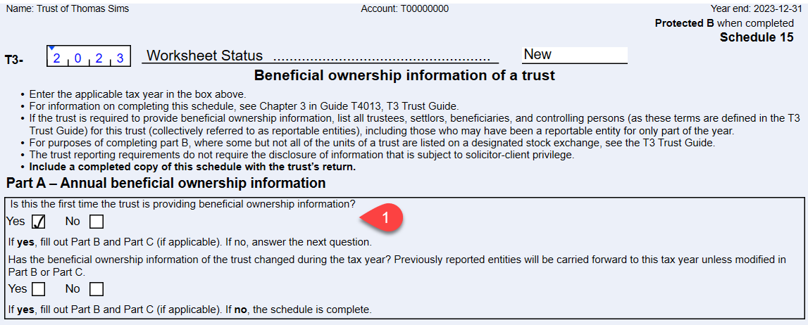 Screen Capture: Schedule 15 in TaxCycle T3