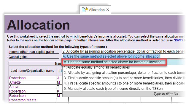 Choose a separate method to allocated capital gains to beneficiaries