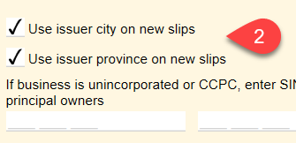 Choose to use the issuer city and province as defaults