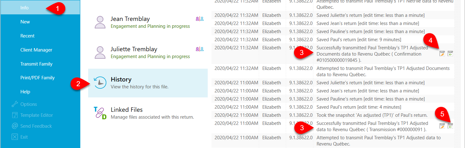 Screen capture of history of adjustment transmissions