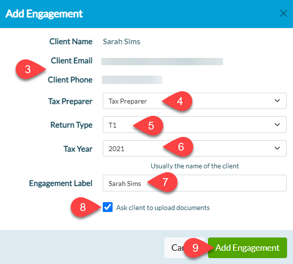 Screen Capture: Add New Engagement