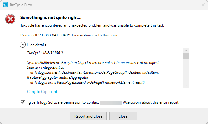 Screen Capture: TaxCycle T2 conversion error