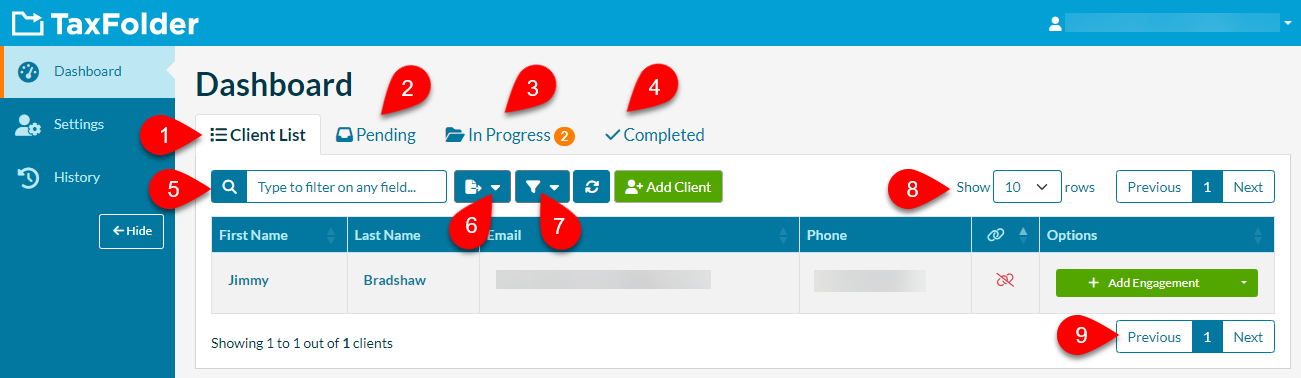 Screen Capture: TaxFolder Dashboard