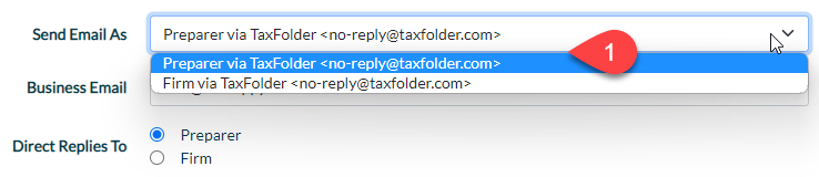 Screen Capture: Send TaxFolder email as Preparer or Firm