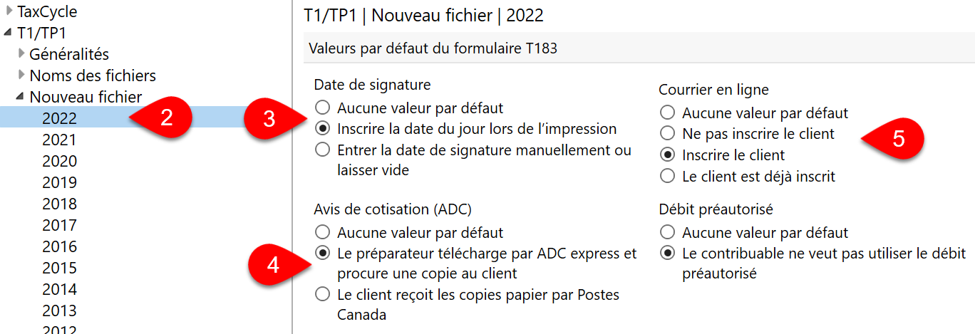 Capture d’écran : Options nouveau fichier