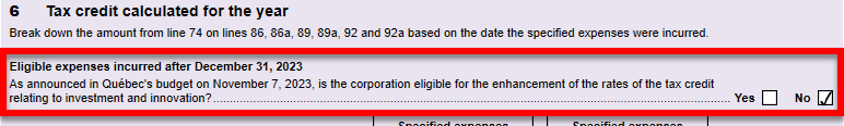 Screen Capture: New question in Part 6 of the CO1029836II