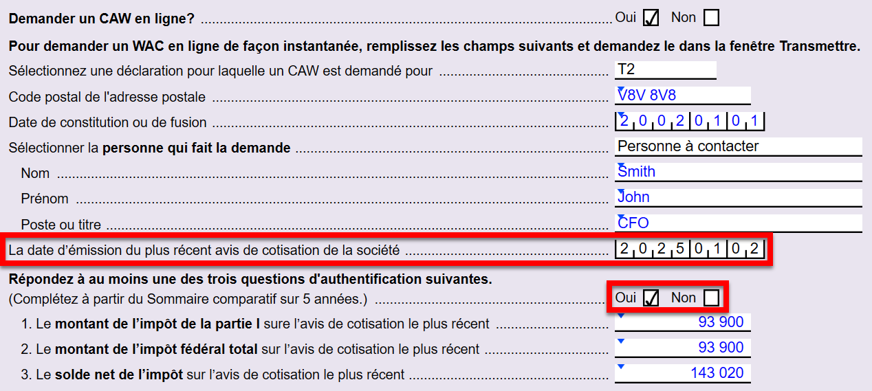 Capture d’écran : Questions d'authentification