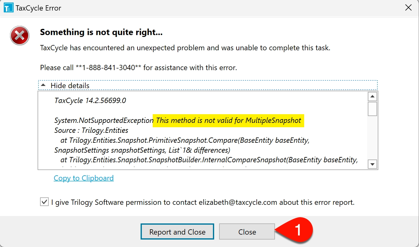 Screen Capture: This method is not valid for MultipleSnapshot