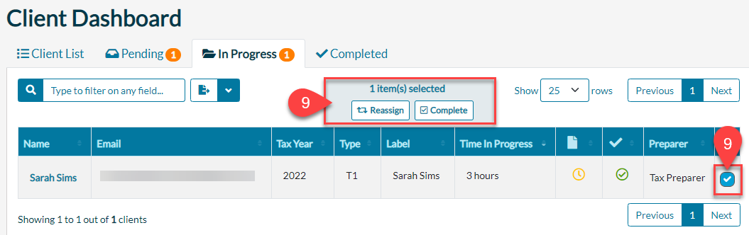 Screen Capture: In Progress Tab